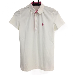 Porogolf Lalph Lauren Short Sleeve Polo Shirt White x Pink Logo Shake Cotton Mixed Ladies S Golf Wear RALPH LAUREN