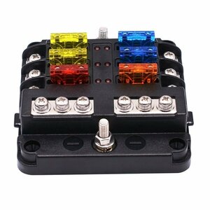 6-way circuit Fuse holder Fuse box Square type 6-branch wiring 12V-32V General purpose 5A 10A 15A 20A Heat Resistant Insulation Covered CFB664A