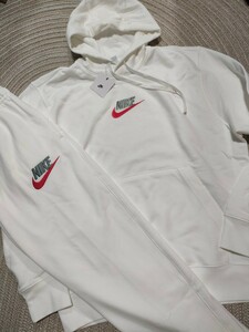 New list price 18040 NIKE Big embroidery sweatshirt setup l pullover parka Nike Upper and lower men's pants white white