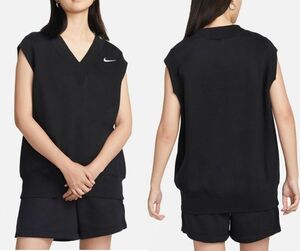 Remaining S Nike Over -size Fleece Vest Inspection Back brushed loose V -neck Wet Ladies Men OK Embroidery Logo Black Black