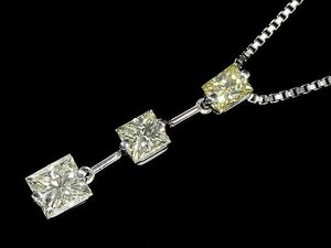 KU11209T [1 yen ~] New [RK Jewelry] Superb Yellow Diamond Large grain 0.501ct &amp; 2 Stones total 0.52ct PT900 PT850 Luxury Trilogy Necklace Diamond