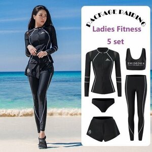 Swimsuit Fitness Swimsuit Ladies One Piece Swimsuit Upper and Long Sleeve Gym Sports Swear Mama Large Size L