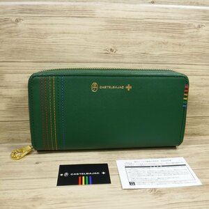 QQ942 Castelba Jack List price 22000 yen New cowhide smart cell bag magnetic shield smartphone storage round zipper long wallet Green 027606
