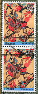 □ ■ 1990 Horse and Cultural Series Stamp "Kamo Horse Racing Komi Kosode" 2 vertical (1) = Used