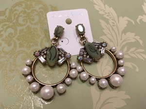 New antique classic pearl ring earrings green