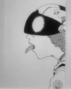 Original illustration ★ Hand -drawn illustration ★ SF tongue out ★ Self -made handmade picture Black and white Vero monochrome Analog art original pain