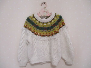 ■ Yurioka Knit ■ Cute handmade knit sweater 110cm white