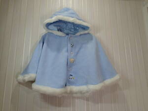 Half-price discount ★ Familia/Familiar 60-90m ★ Baby poncho (light blue)/with bore/hood lining check pattern/with one replacement button S1380