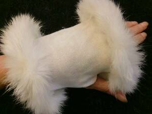 Women's fingering gloves Natural Rabbit Fur with fingerless gloves services White ★★!