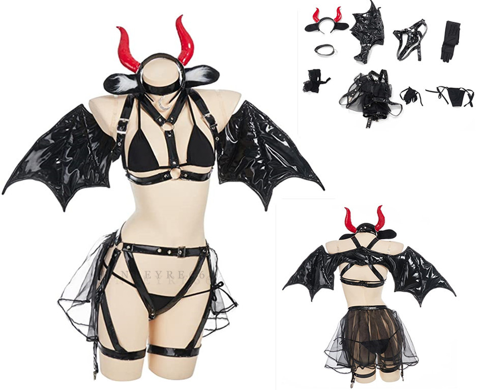 Lingerie Set Devil Cosplay Costume Costume Sexy Black Underwear Wind (Wig Shoes Sold separately)