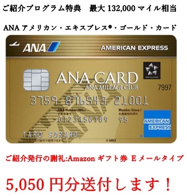 [Gorgeous enrollment campaign regular introduction] ANA AMEX Gold AMEX up to 132,000 miles reward 5050 yen!